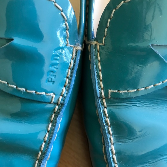 WORN Prada turquoise pointed patent leather flat 7 - Picture 2 of 5